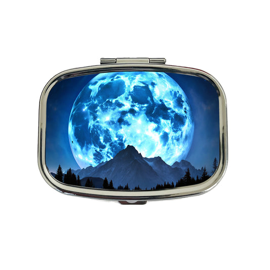 Large Blue Moon Over Mountain Range Travel Pill Box Case
