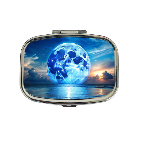 Large Blue Moon Over The Ocean Horizon Travel Pill Box Case