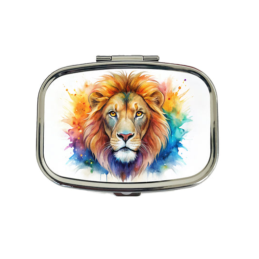 Lion Face Watercolor Travel Pill Box Case