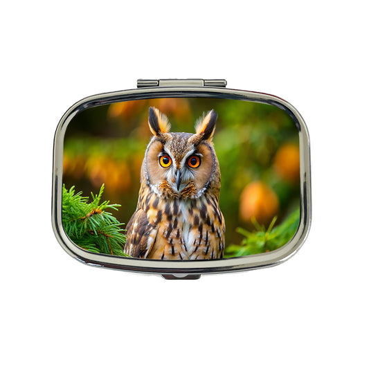 Long-Eared Owl Raptor Bird Of Prey Travel Pill Box Case