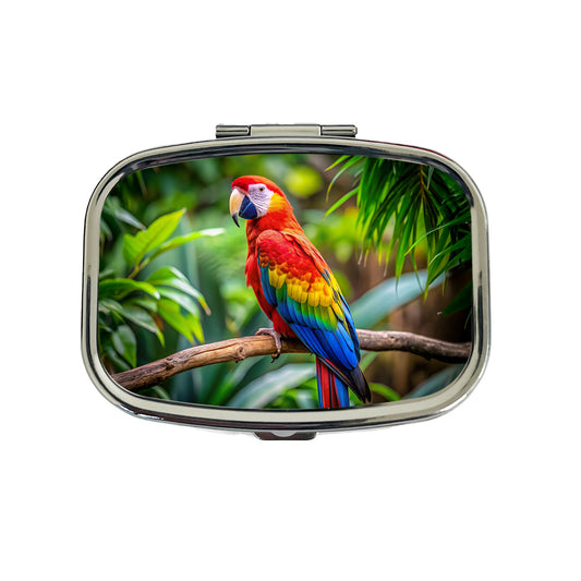 Macaw Parrot Bird On Branch Travel Pill Box Case