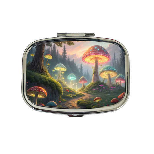 Magical Mushroom Garden Path Travel Pill Box Case