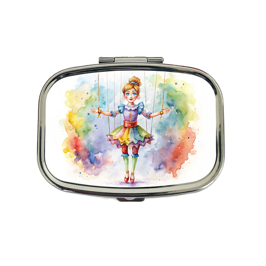 Marionette Puppet on Strings Watercolor Travel Pill Box Case