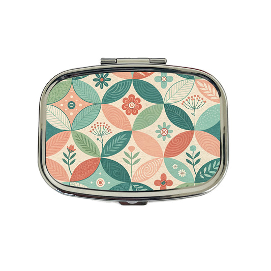 Mid-Century Flower Leaf Pattern Design Travel Pill Box Case