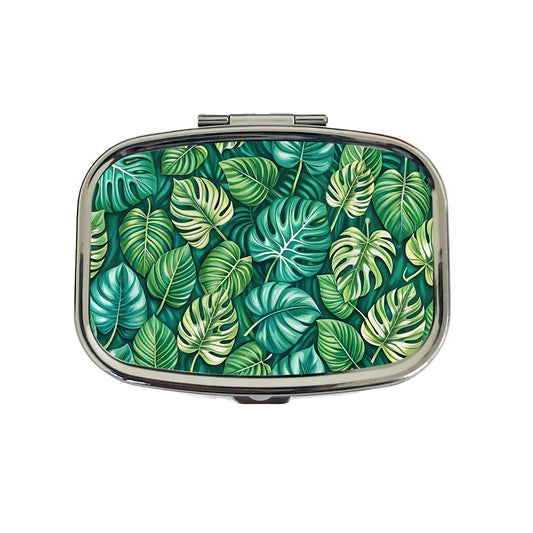 Monstera Leaves Pattern Travel Pill Box Case