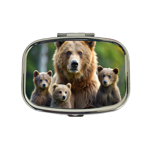 Mother Bear With Cubs Travel Pill Box Case