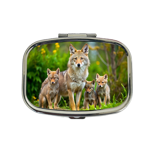 Mother Coyote And Pups Travel Pill Box Case