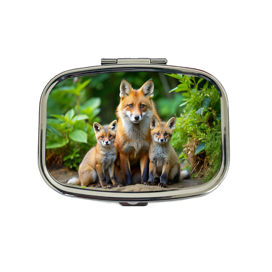 Mother Fox And Pups Travel Pill Box Case