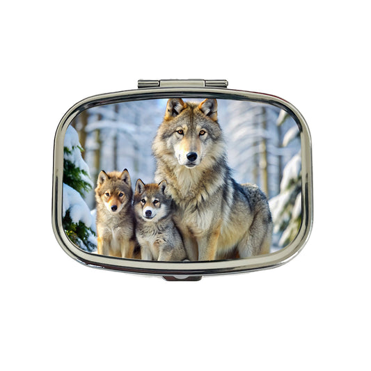 Mother Wolf And Pups In Winter Travel Pill Box Case