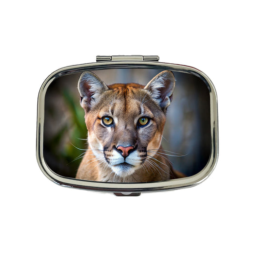 Mountain Lion Cougar Face Travel Pill Box Case