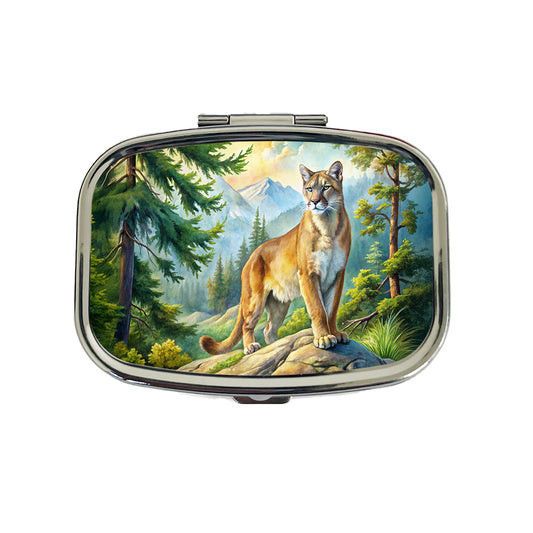 Mountain Lion Cougar In Woods Watercolor Travel Pill Box Case