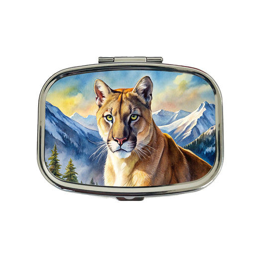 Mountain Lion Cougar Watercolor Travel Pill Box Case