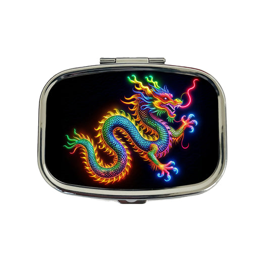 Neon Asian Dragon Travel Pill Box Case