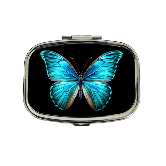Neon Blue Teal Butterfly Travel Pill Box Case
