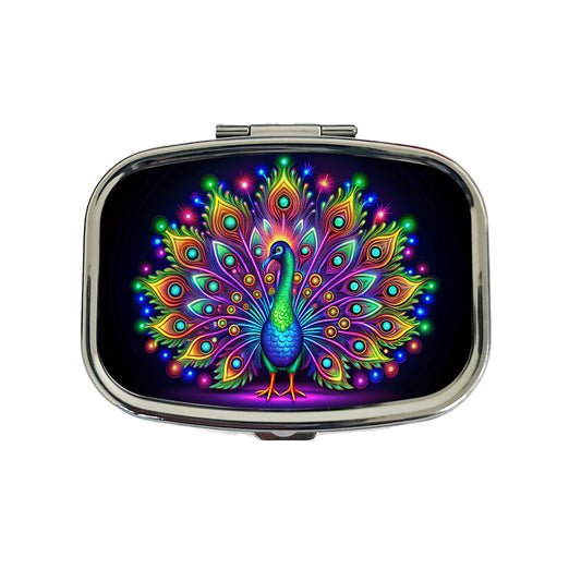 Neon Peacock Travel Pill Box Case