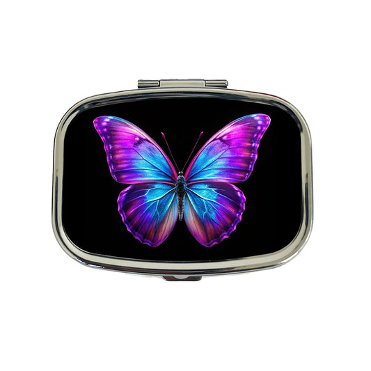 Neon Purple Blue Butterfly Travel Pill Box Case