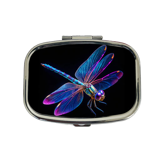 Neon Purple Blue Dragonfly Travel Pill Box Case
