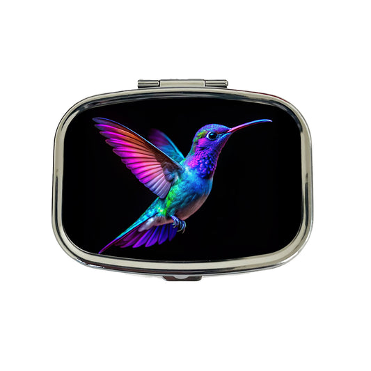 Neon Purple Blue Hummingbird Travel Pill Box Case