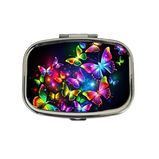 Neon Rainbow Butterflies Travel Pill Box Case