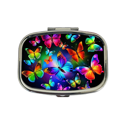 Neon Rainbow Colorful Butterflies Travel Pill Box Case