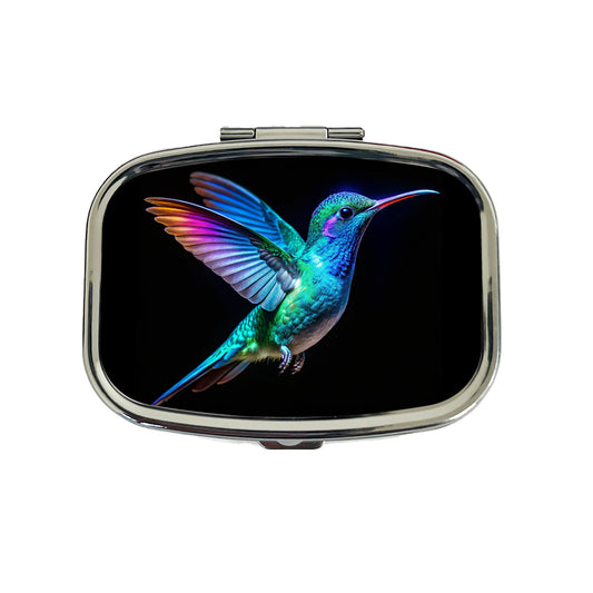Neon Teal Blue Hummingbird Travel Pill Box Case