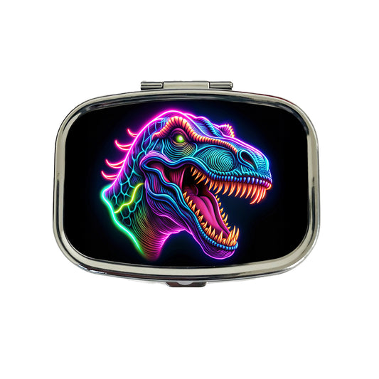 Neon T-Rex Dinosaur Head Travel Pill Box Case
