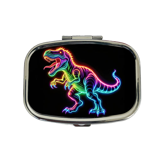 Neon T-Rex Dinosaur Travel Pill Box Case
