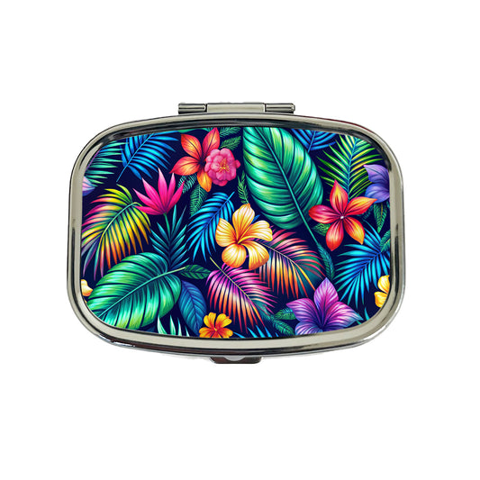 Neon Tropical Floral Pattern Travel Pill Box Case