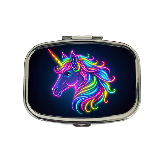 Neon Unicorn Head Fantasy Travel Pill Box Case