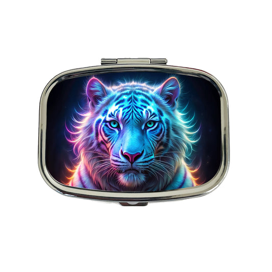 Neon White Tiger Face Travel Pill Box Case