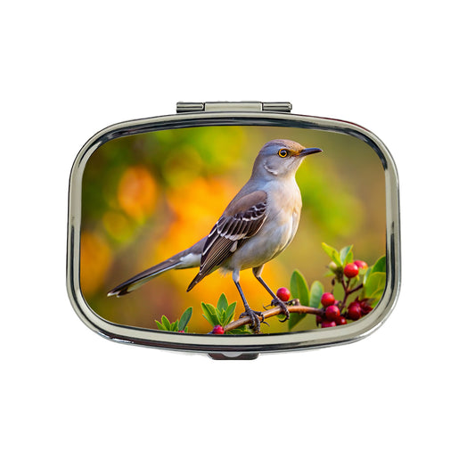 Northern Mockingbird Backyard Bird Travel Pill Box Case