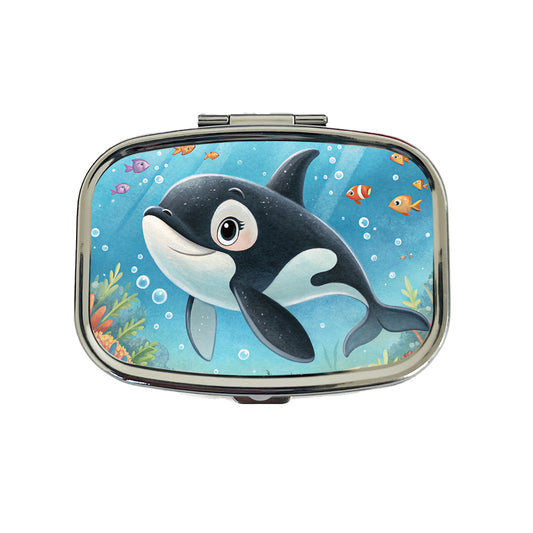 Orca Killer Whale Children's Illustration Style Travel Pill Box Case