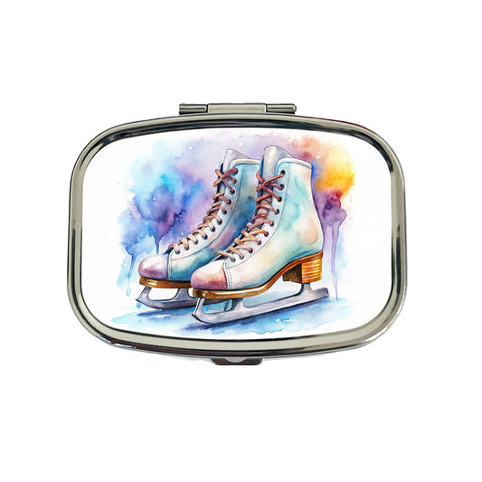 Pair Of Figure Skates Watercolor Travel Pill Box Case