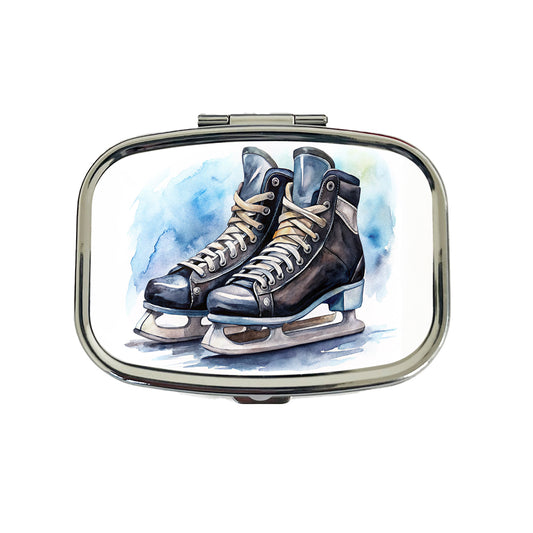 Pair Of Hockey Ice Skates Watercolor Travel Pill Box Case