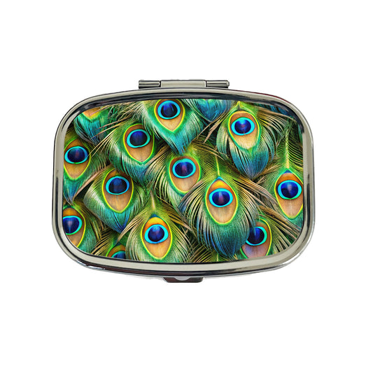 Peacock Feathers Pattern Travel Pill Box Case