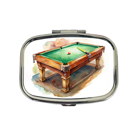 Pool Billiards Table Watercolor Travel Pill Box Case