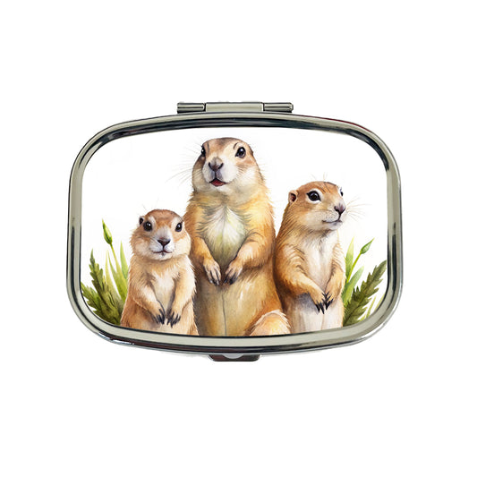 Prairie Dog Family Watercolor Travel Pill Box Case