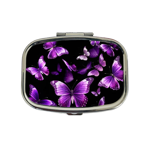 Purple Butterflies Flying Travel Pill Box Case