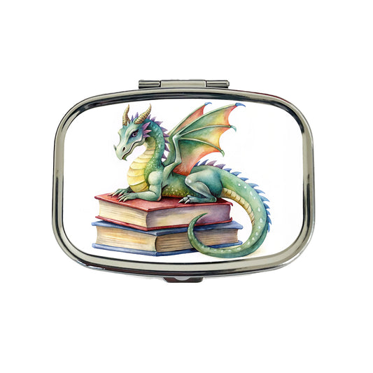 Reading Dragon Laying On Top Books Watercolor Travel Pill Box Case