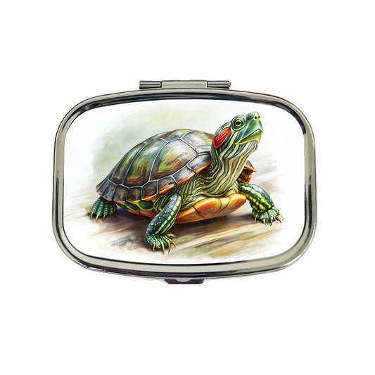 Red Eared Slider Turtle Watercolor Travel Pill Box Case