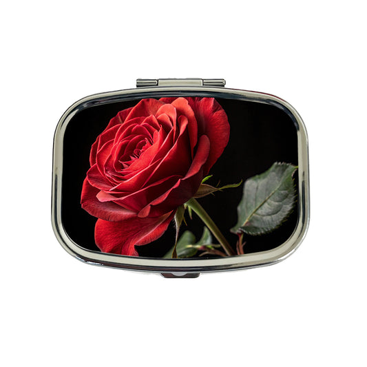 Red Rose On Black Background Travel Pill Box Case