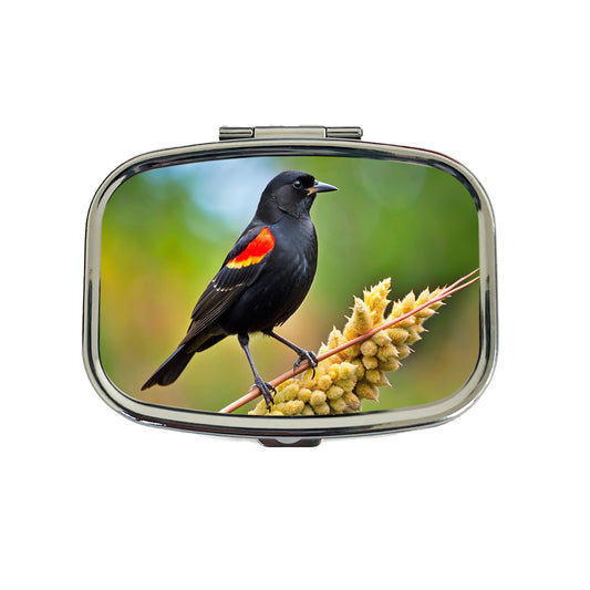 Red Winged Blackbird Backyard Bird Travel Pill Box Case