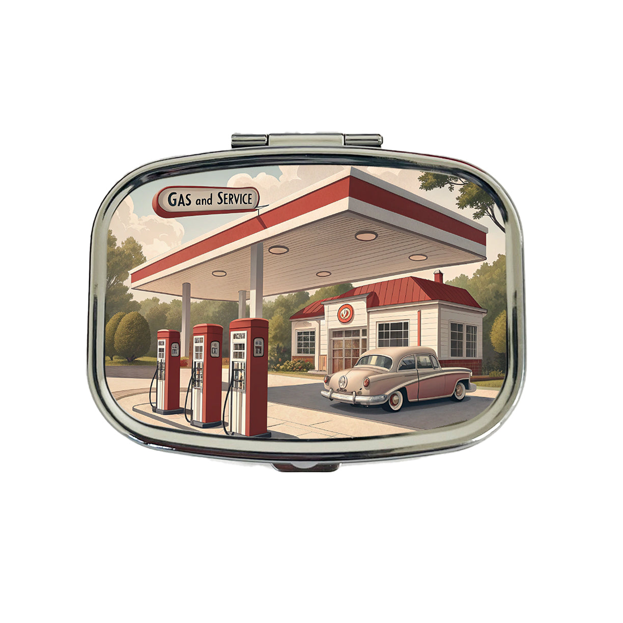 Retro Americana 1950's Gas Station Convenience Store Travel Pill Box Case
