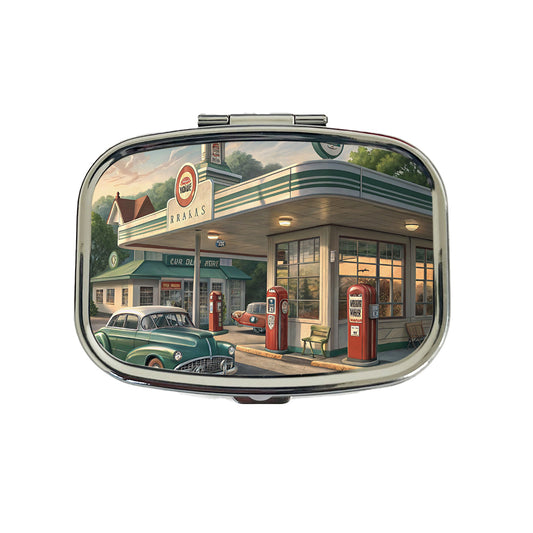 Retro Americana 1950's Main Street Gas Station Travel Pill Box Case
