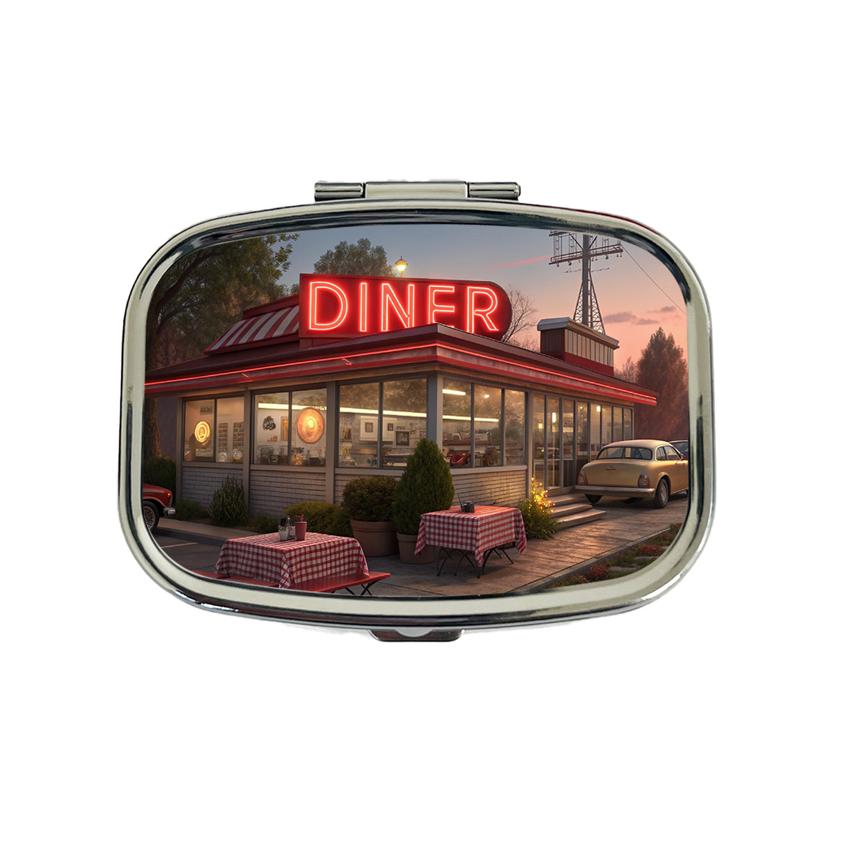 Retro Classic Roadside Dinner With Neon Sign Travel Pill Box Case