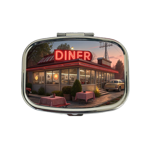 Retro Classic Roadside Dinner With Neon Sign Travel Pill Box Case