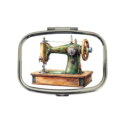 Retro Classic Sewing Machine Watercolor Travel Pill Box Case