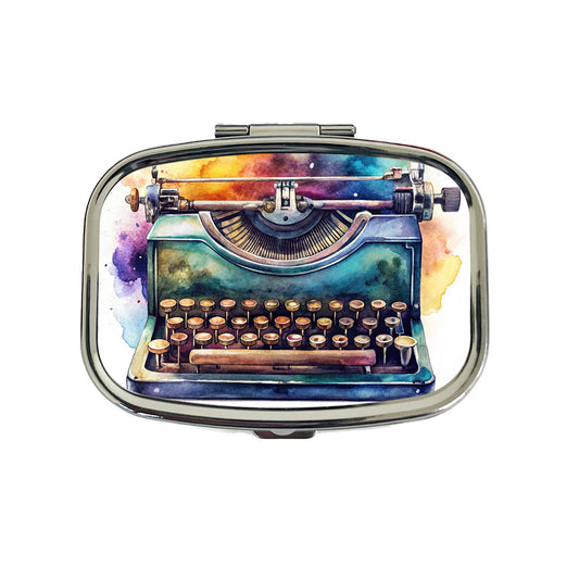 Retro Classic Typewriter Watercolor Travel Pill Box Case