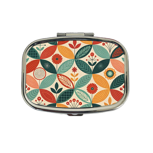 Retro Mid-Century Leaf Pattern Travel Pill Box Case