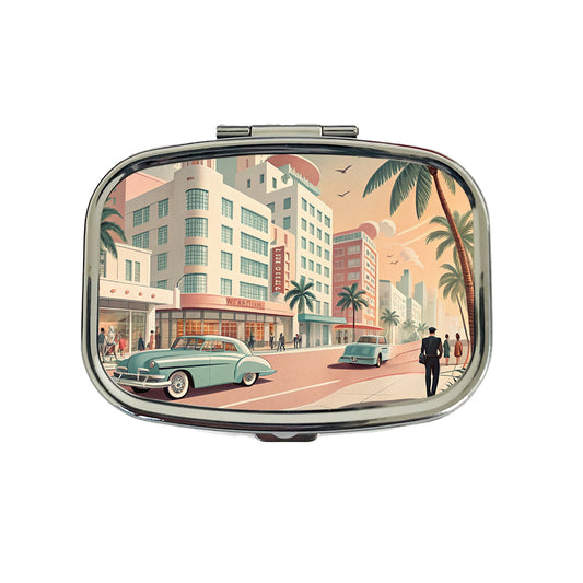Retro Mid-Century Pastel Cityscape Travel Pill Box Case